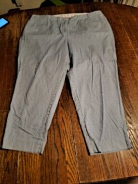 Talbots Perfect Crop Blue White Striped Pants Plus Size 20W Comfort Side Elastic